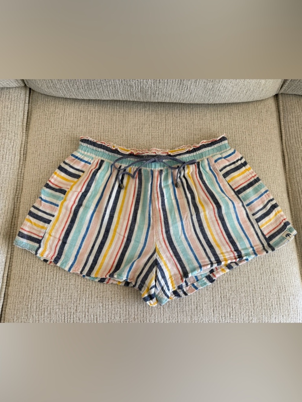 Splendid Multicolor Stripe High-Waist Shorts - Navy, Yellow, Pink, Blue, Cream